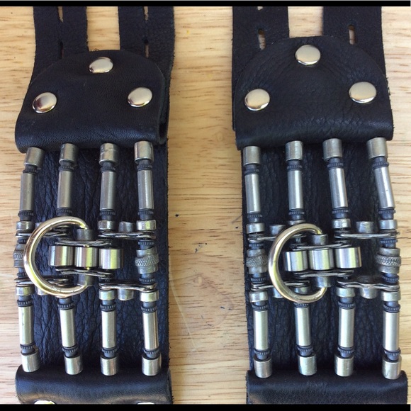 Punk Rock Emo Goth Black Chain Buckle Bracelet Set 2pc Jewelry Accessory - Picture 2 of 5